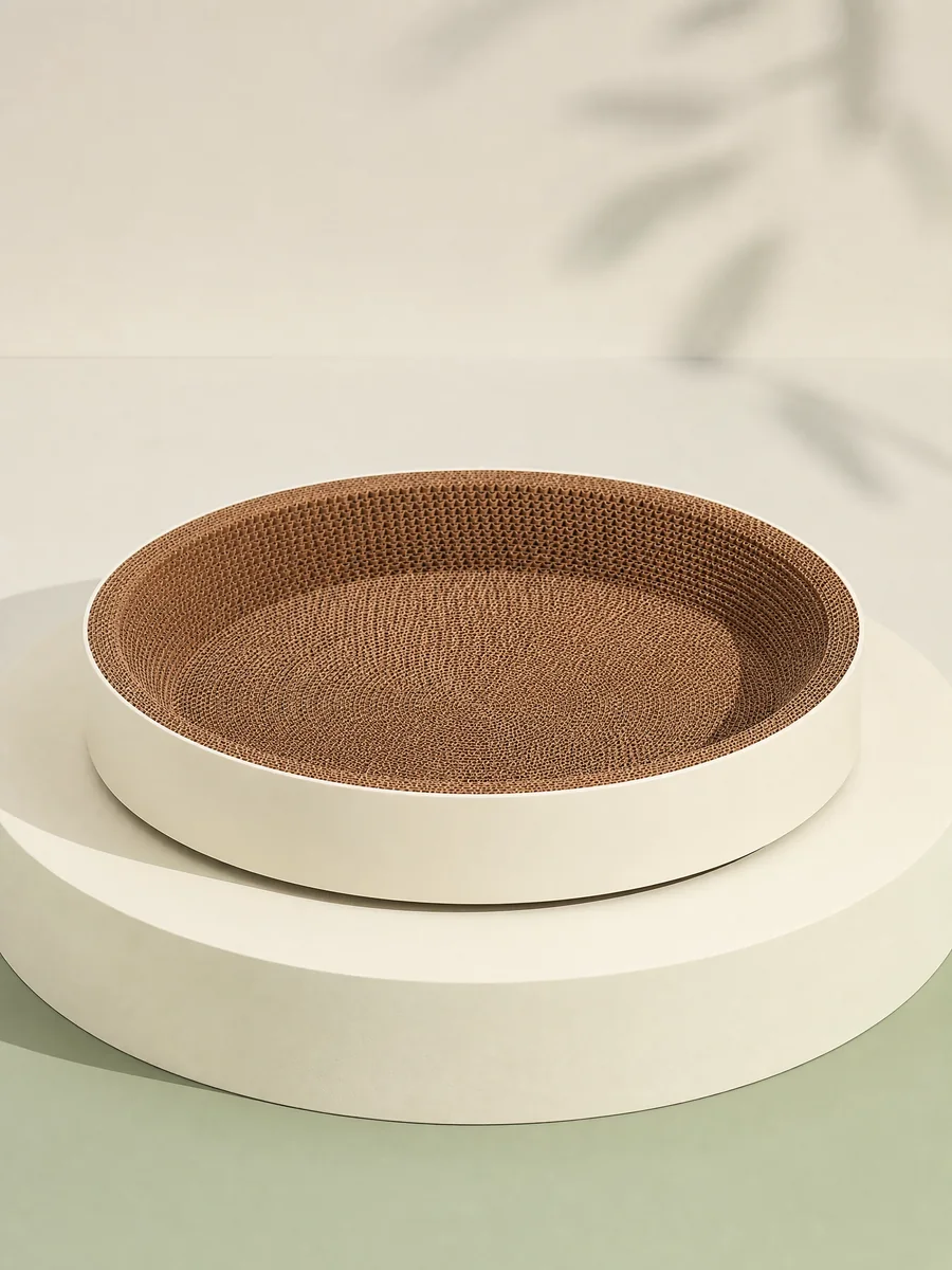 PawViso round cat scratch lounge shown in full against a neutral background
